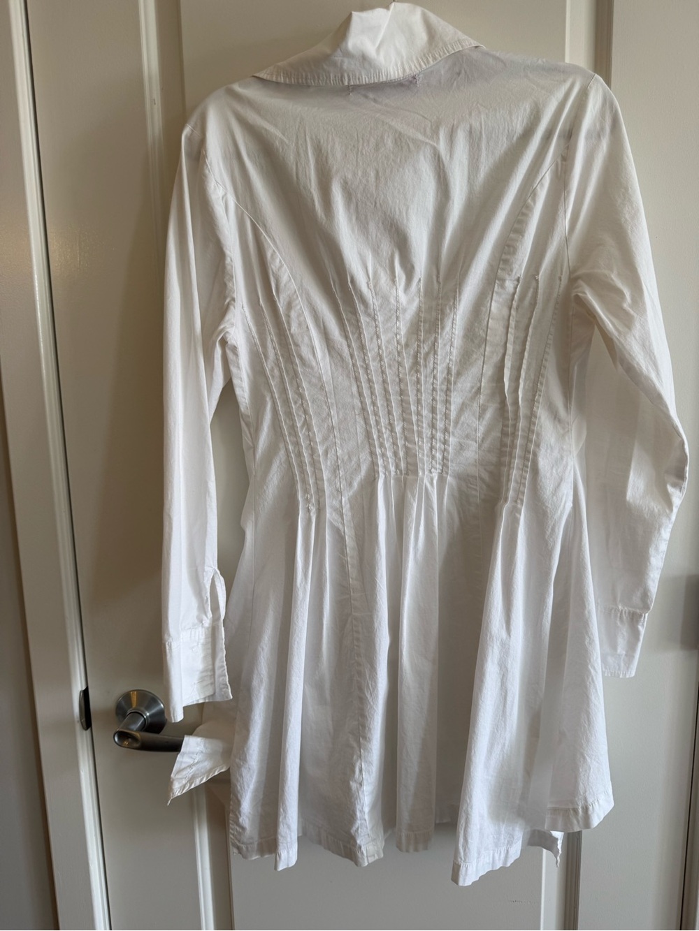 White Long-Sleeve Button Mini Shirt Dress - Picture 5 of 5